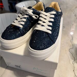 Betsey Johnson Glittery Navy Sneakers with White Laces